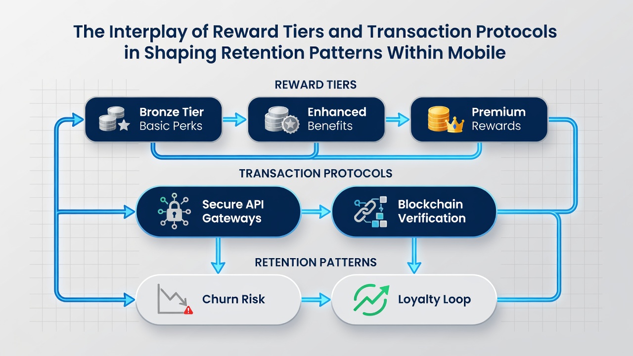 Analytics dashboard displaying retention metrics linked to reward tiers and transaction types