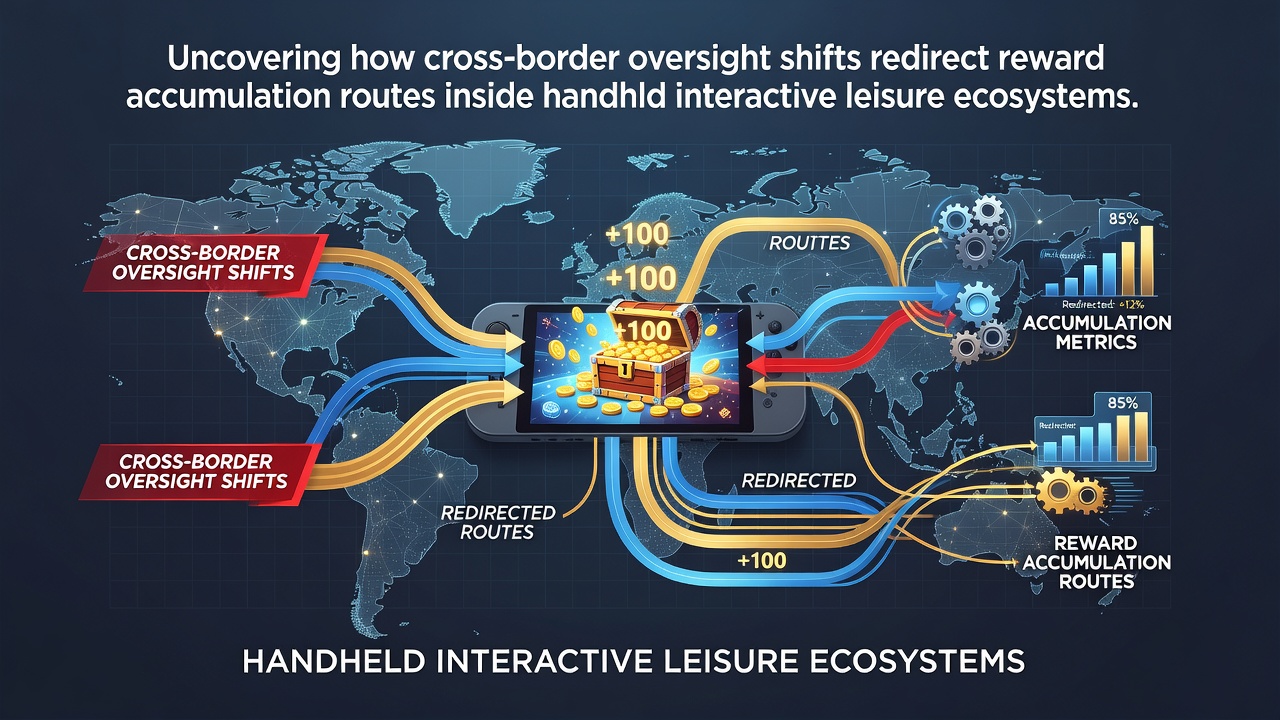 Mobile gaming interface showing reward pathways and cross-border regulatory icons overlaying a smartphone screen